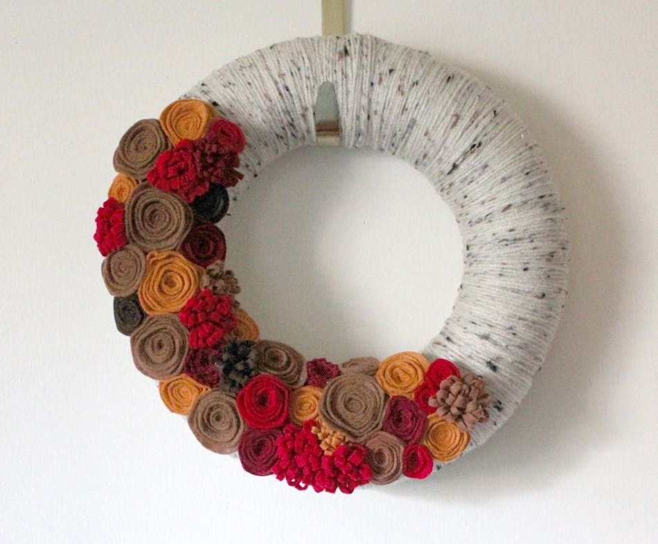 Autumn Flower Wreath, 12 inch Size - Apple Cider Colors
