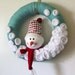 Aqua Snowman Wreath, Yarn Wreath, Large 14 inch Size