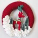 Red Deer Wreath, Red and Off-White Yarn and Felt Wreath, 14 inch size