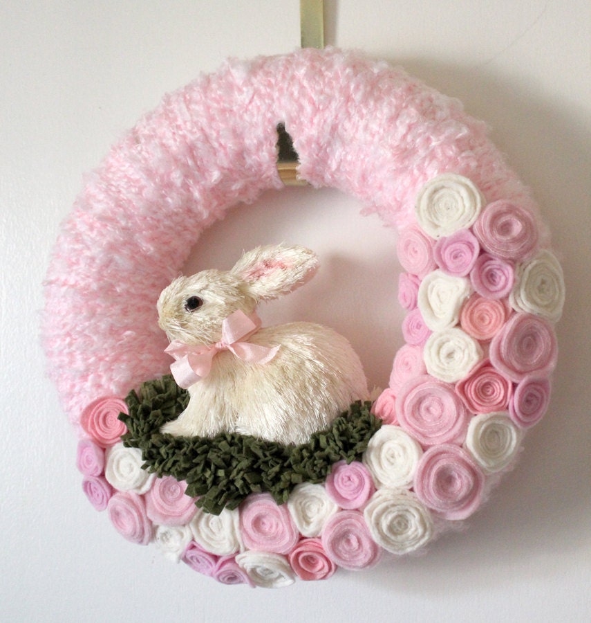 Easter Bunny Wreath - Pink Spring or Nursery Wreath, 12 inch size