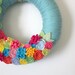 Tropical Summer Wreath, Bright Aqua Yarn and Felt Wreath, 12 inch size