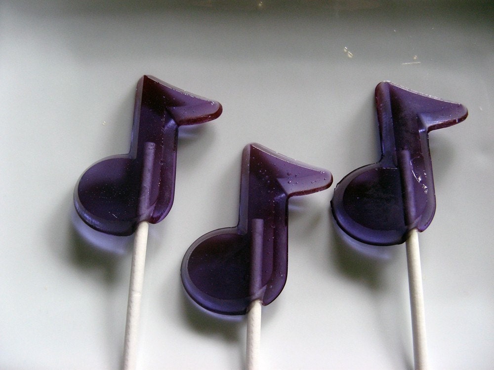 Music notes hard candy lollipops - 12 pc. - MADE TO ORDER