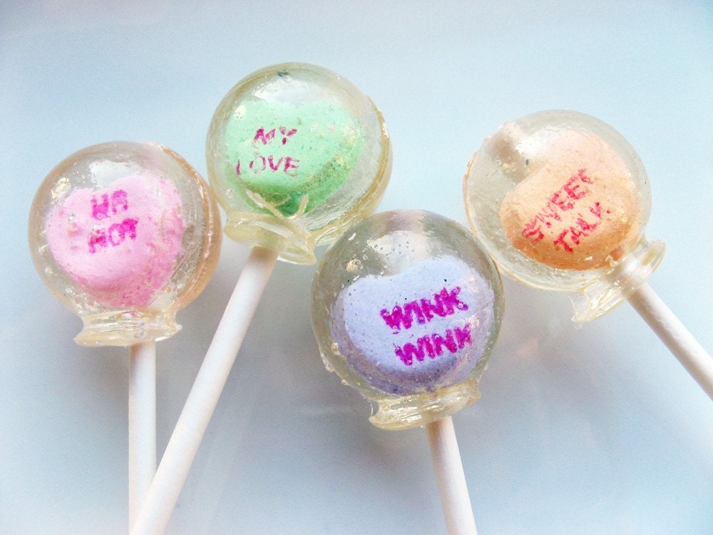 Strawberry Sweet talk conversation heart Valentine lollipops - 6 pc. - MADE TO ORDER