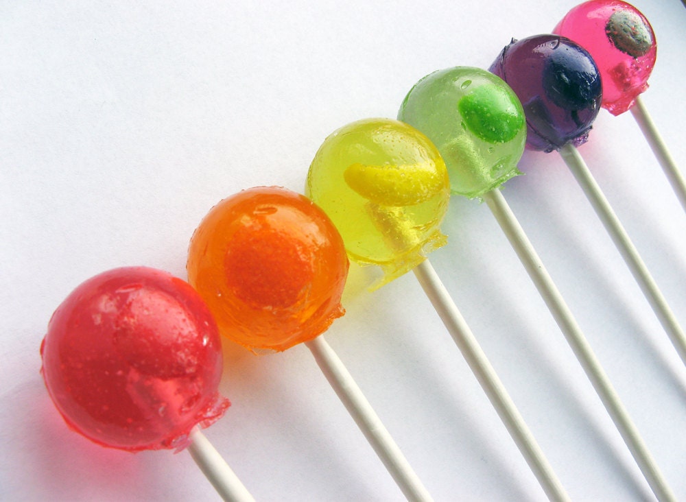 Fruit salad rainbow lollipops strawberry tangerine banana lime plum watermelon - 6 pc. - READY TO SHIP