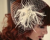 Bridal Fascinator, Birdcage veil, birdcage veil hair piece, bridal hair piece, wedding headpiece, Scarlett Ships in 1 Month