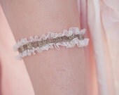 Leigh Bridal Garter, Wedding accessory, beaded trim garter, Made to Order, Ships in 1 Month