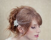 Birdcage veil, bandeau veil, bead accents, russian netting, blusher, wedding headpiece, bridal hair piece, Taylor Ships in 1 Month