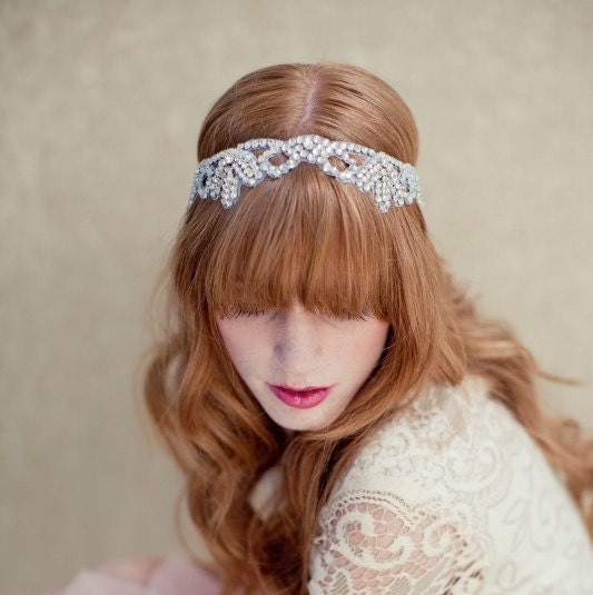 Bridal headpiece, beaded headband, bridal headband,wedding headpiece, Swarovski crystal headband, Beatrice Ships in 1 Month