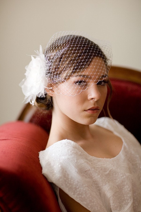 Birdcage Veil, russian veil, bandeau veil, blusher, cage veil, french netting, Vintage, Wedding headpiece, Bridal, Michelle Ships in 1 Month