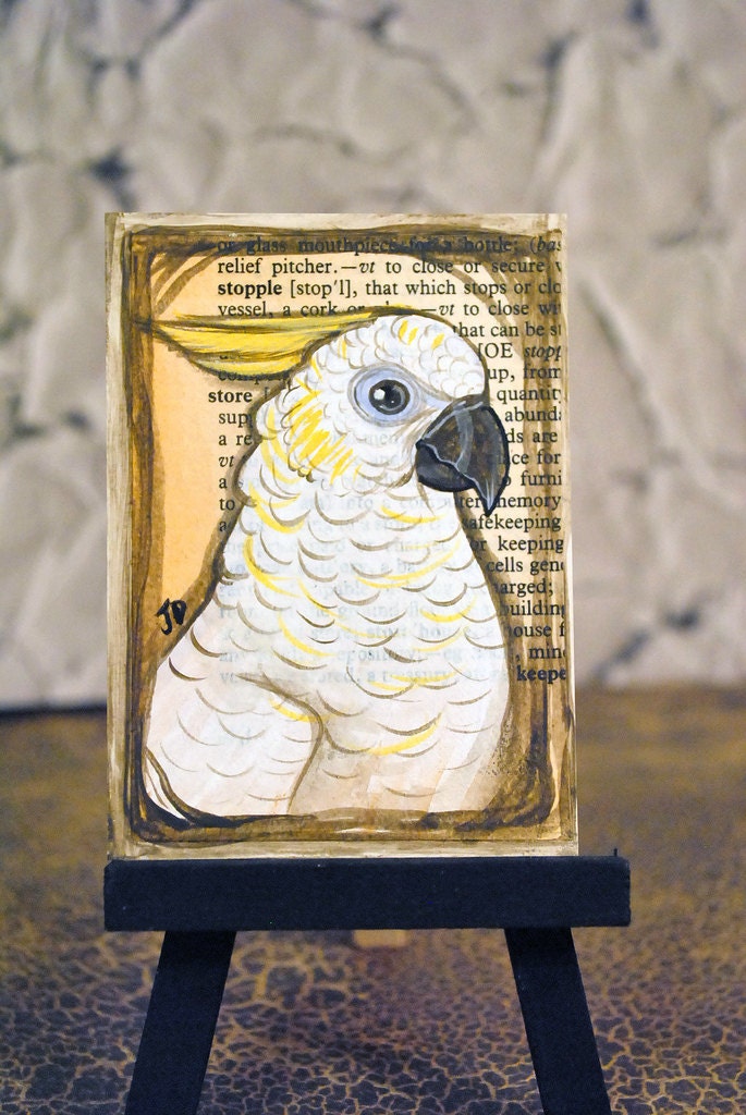 Cockatoo Parrot Dictionary Page ACEO Original Painting
