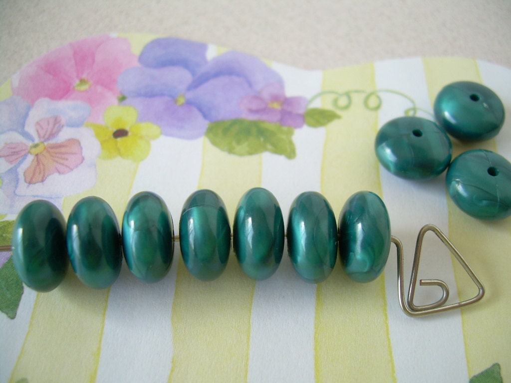 Vintage Lucite Beads Rondelles Teal Blue Lentils Spacers 10