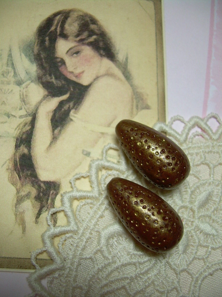 Rich Brown Gold Vintage Lucite Teardrop Beads Pear Shape