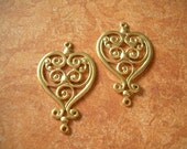 Vintage Connectors Raw Brass Art Nouveau Scroll Hearts Drops 2 Findings