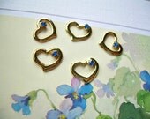 5 Sapphire Blue Rhinestone Heart Charms Vintage Swarovski Finding