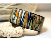 Polymer clay Cuff bracelet, cuff bracelet, women's bracelet, stripe design, blue, green and gold stripe, OOAK design