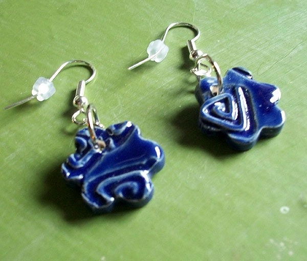 Small Blue Flower Ceramic Earrings
