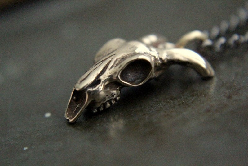 Tiny Ram Skull Necklace - Bronze Baphomet