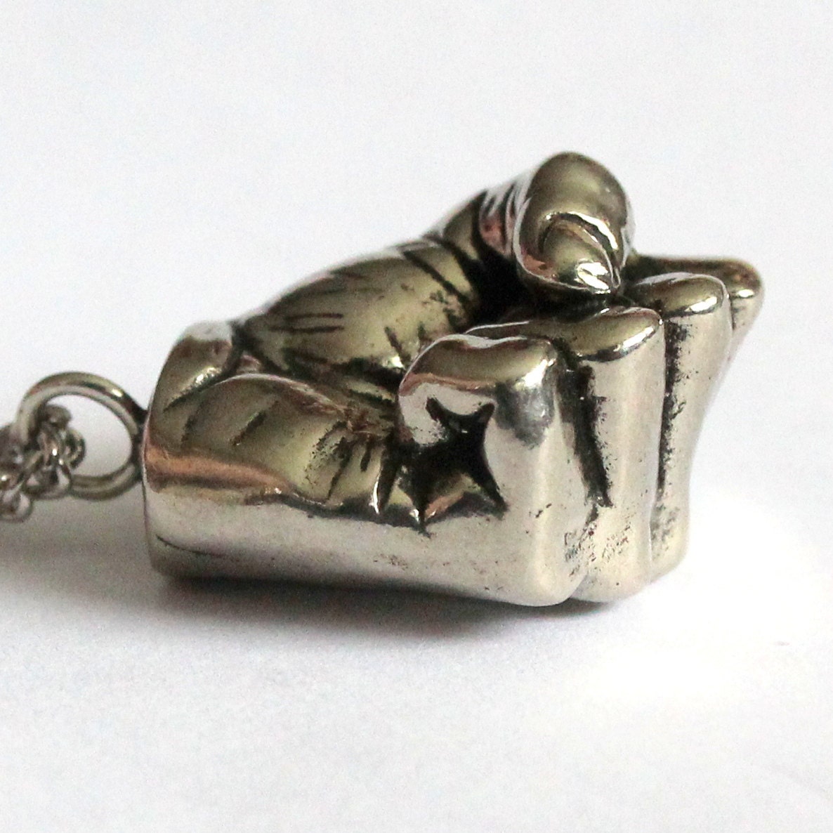 A Mans Hand - Clenched Fist Pendant Necklace In Solid White Bronze