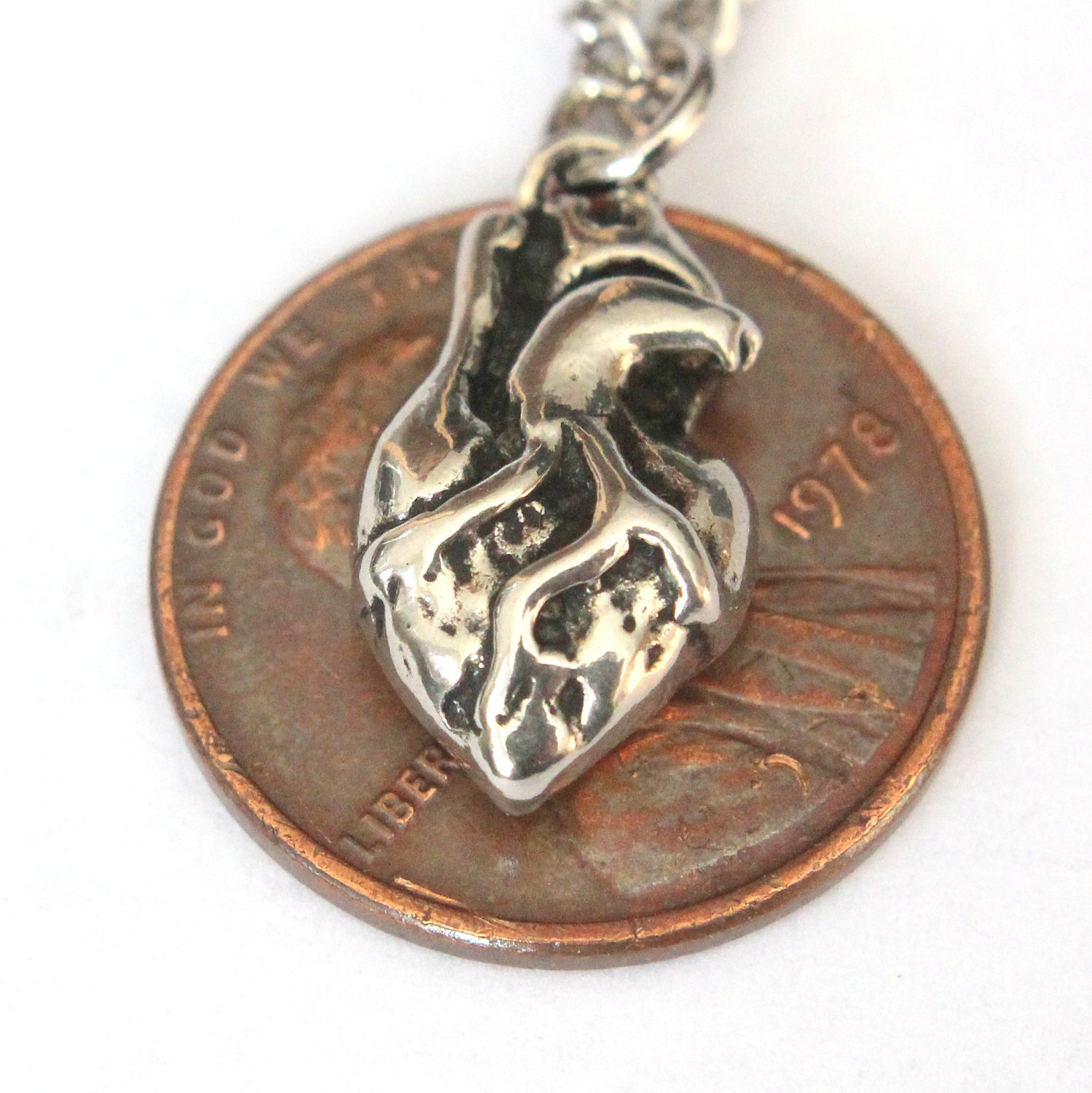 Tiny Anatomical Heart in White Bronze