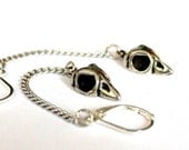 Tiny Bird Skull Earrings in White Bronze