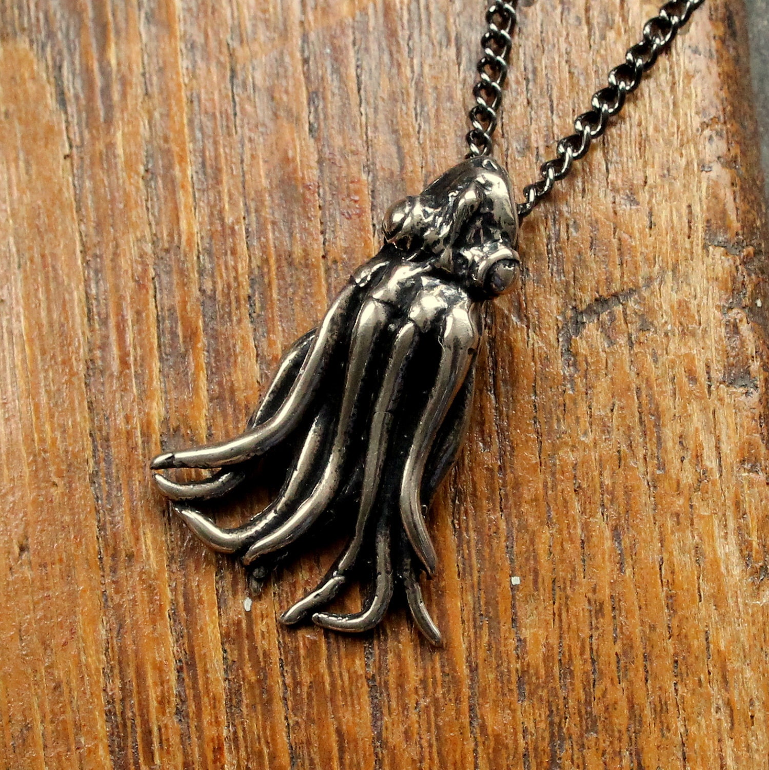 Squid Necklace Baby Squid Pendant in Solid Bronze
