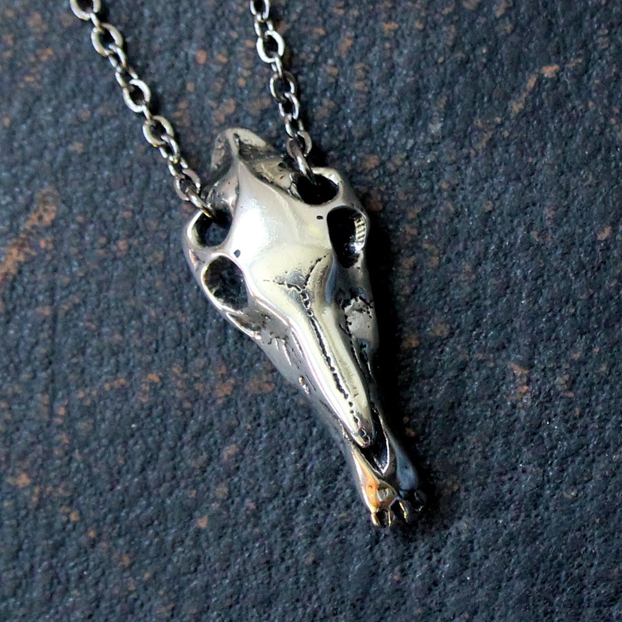 Horse Skull Necklace in White Bronze
