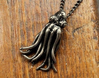 Squid Necklace Baby Squid Pendant in Solid Bronze