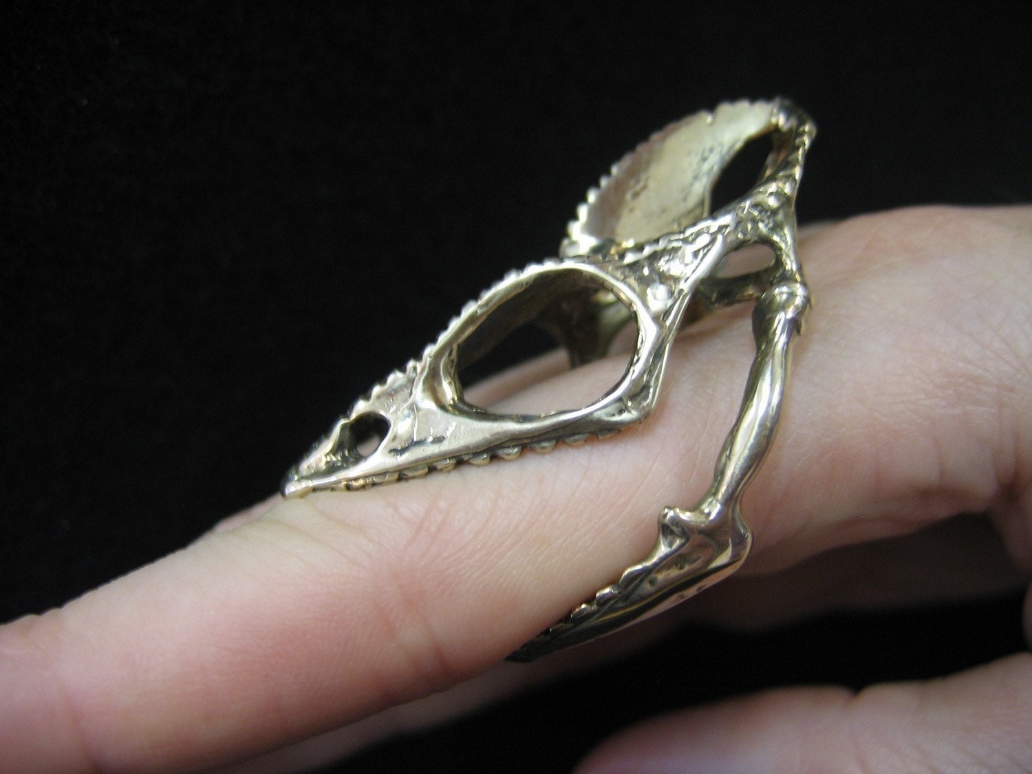 Life Size Bronze Chameleon Lizard Skull Adjustable Finger Ring  - Moon Raven Designs