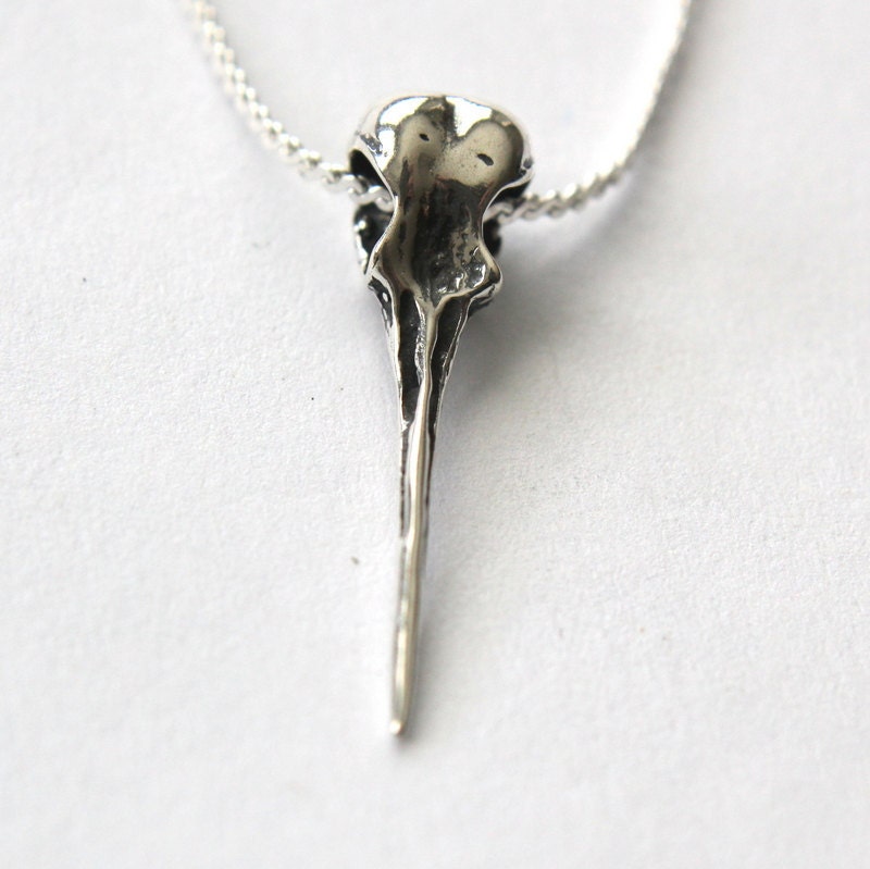 Life Size Sterling Silver Ruby Throated Hummingbird Skull Necklace