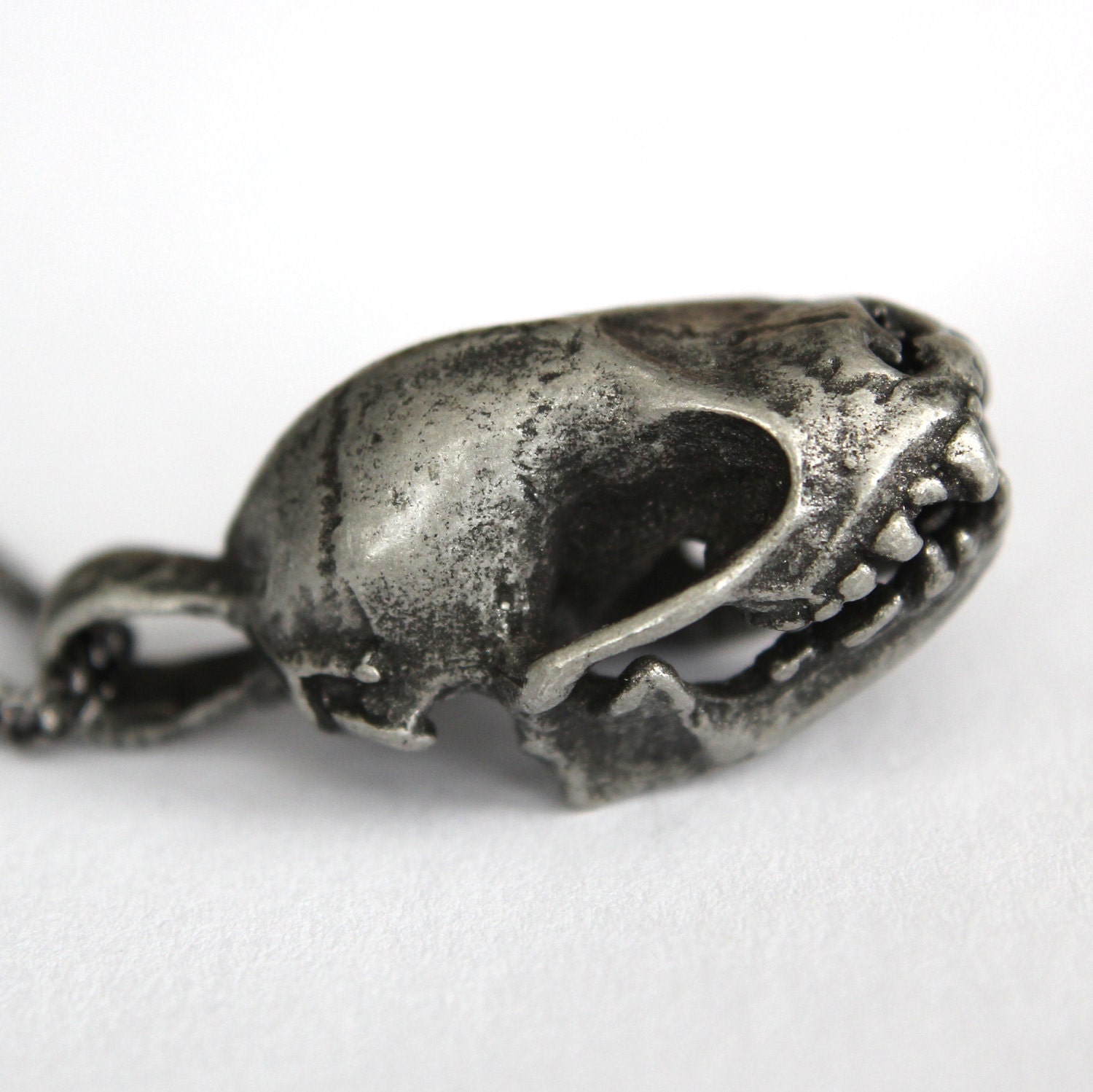 Ancient Silver Metal Bat Skull Necklace