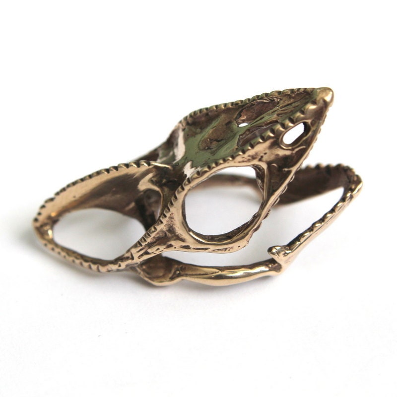 Life Size Bronze Chameleon Lizard Skull Adjustable Finger Ring  - Moon Raven Designs