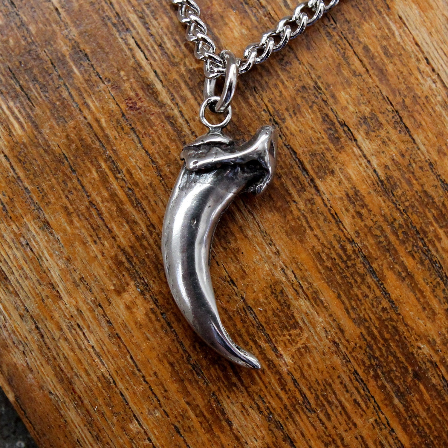 Silver Fox Claw Necklace in Solid White Bronze