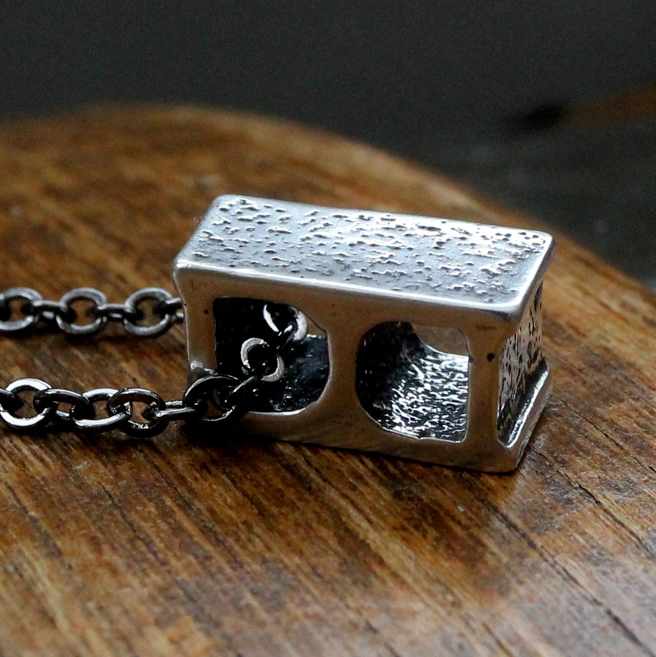Solid Sterling Silver Cinder Block Necklace