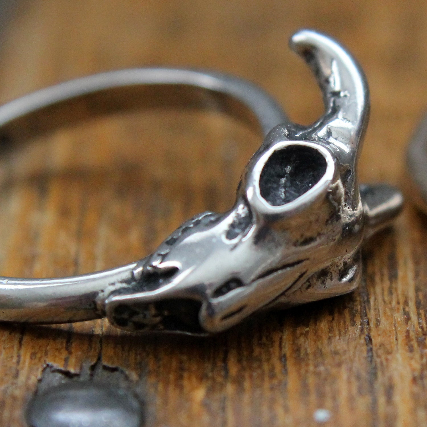 Little Ram Skull Ring in Sterling Silver Overlay on Solid White Bronze