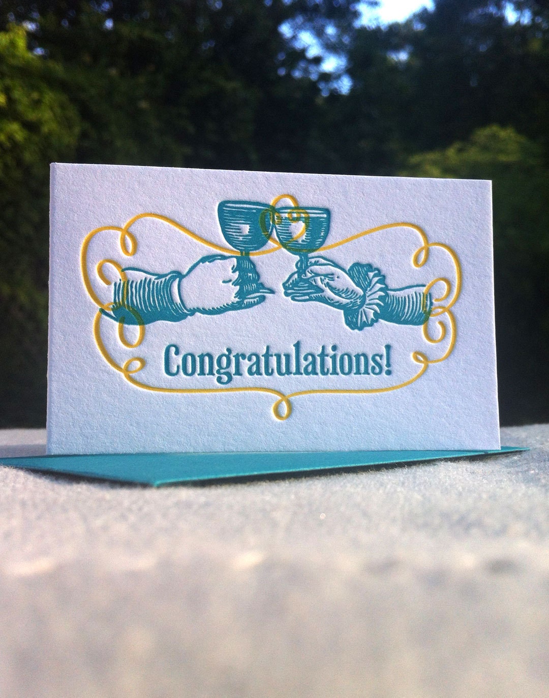 Letterpressed Congratulations Gift Enclosure (Toasting Hands)
