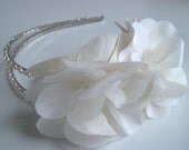 Eco friendly diamond white double flower headband embellished with pearls and Swarovsky crystals - BELMONT no.67