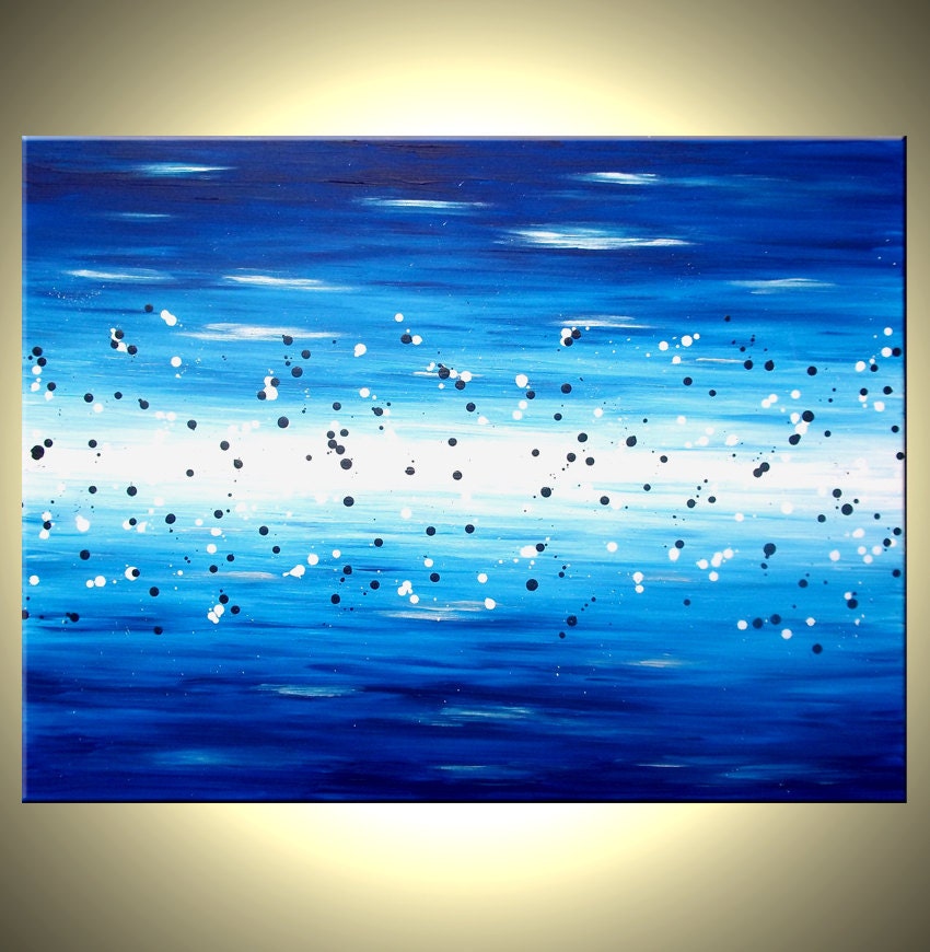 Blue Abstract Painting, Original Contemporary Abstract Art, Blue Ocean Acrylic Painting, Canvas Art by Dan Lafferty - 48x36