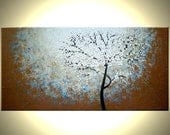 Original Abstract Tree Painting, TEXTURED Cherry Blossom Flowers, Abstract Metallic WHITE Impasto FLORAL, 48x24" Lafferty