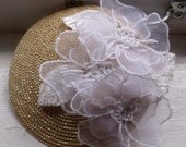 Simone- Vintage Organza Flower and Velvet Leaf Straw Hat Fascinator- Comb