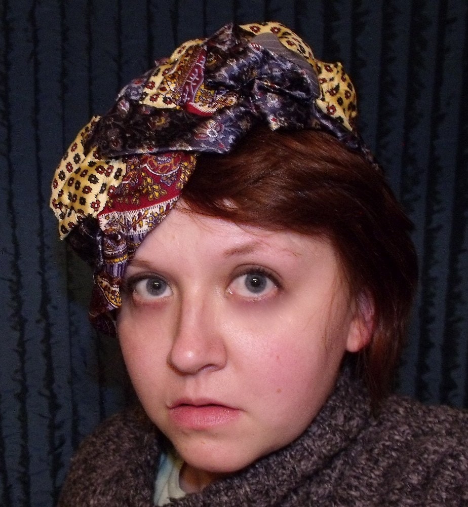 Vagabond- Upcycled Vintage Necktie Hat Headpiece