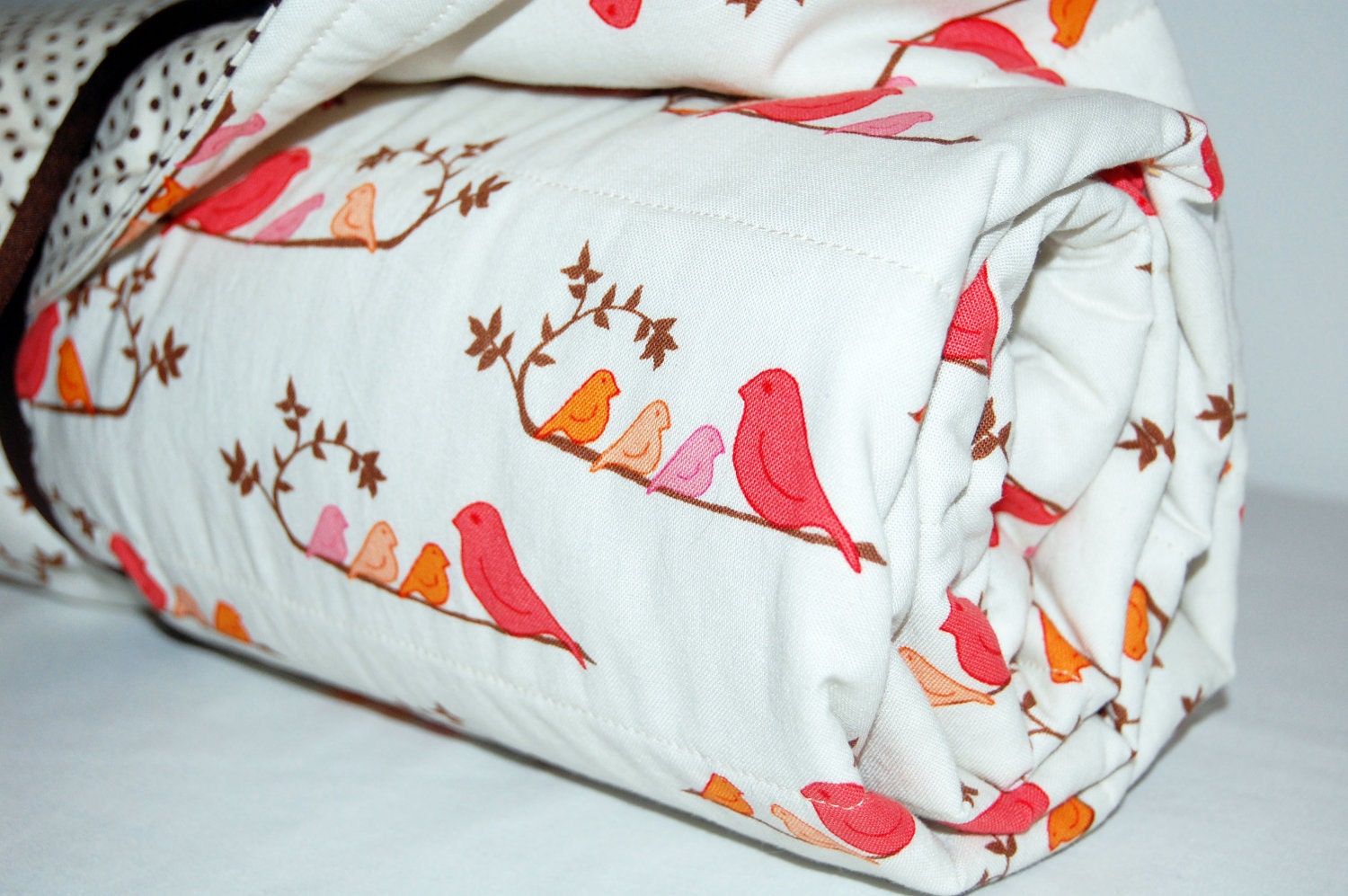modern polka dot and birdie baby quilt- ready to ship