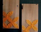 Modern String Art Wooden Tablet - Set of 2 - Yellow Circular Geometric on Distressed Grey, Made to Order