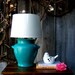 Jade Pottery Lamp with White Drum Shade