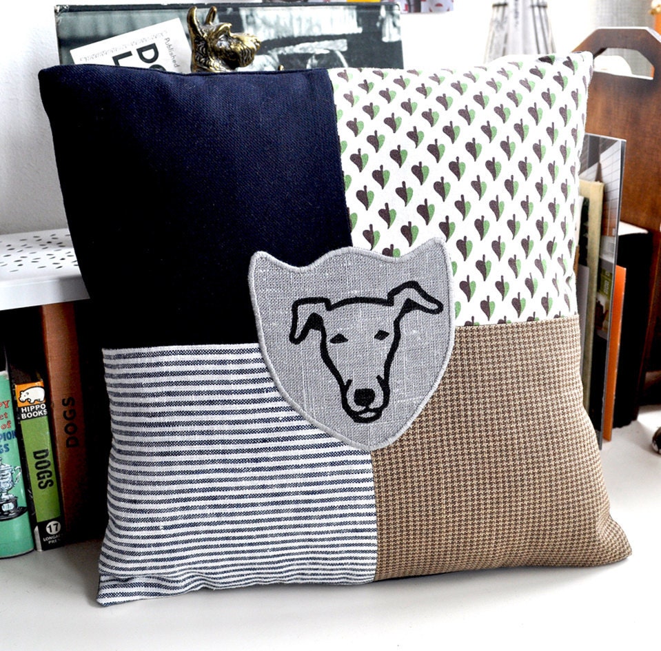 Whippet - Greyhound Print Patchwork Cushion