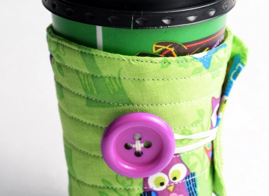 Coffee cup sleeve / coffee cup cozy green owl