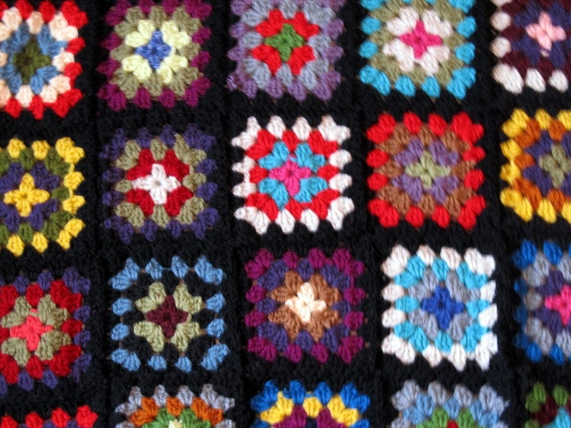 Blanket Crochet Blanket, Granny Square, blanket, hand crocheted, handmade, bright colors