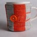 coffee cup cozy fabric java jacket, mug cozy reuseable eco friendly, grey and orange quilted modern