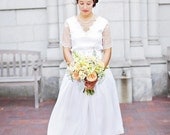 JESSICA, handmade, vintage style, Silk Wedding Dress with Delicate Lace Scallops , long dress, a line, edwardian, retro style