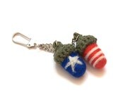 Acorn keychain American flag 2 felted wool  blue white red army green patriotic key fob Birthday decoration gift for her him favor