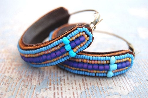 Like a Maasai Beaded Leather Hoop Earrings